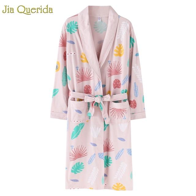 J&Q New Arrival Robe For Female Autumn Nightgown Cotton Bathrobe Women Pajamas Long Sleeves Pyjamas For Ladies Plus Size Robes