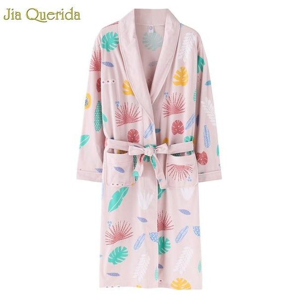 J&Q New Arrival Robe For Female Autumn Nightgown Cotton Bathrobe Women Pajamas Long Sleeves Pyjamas For Ladies Plus Size Robes