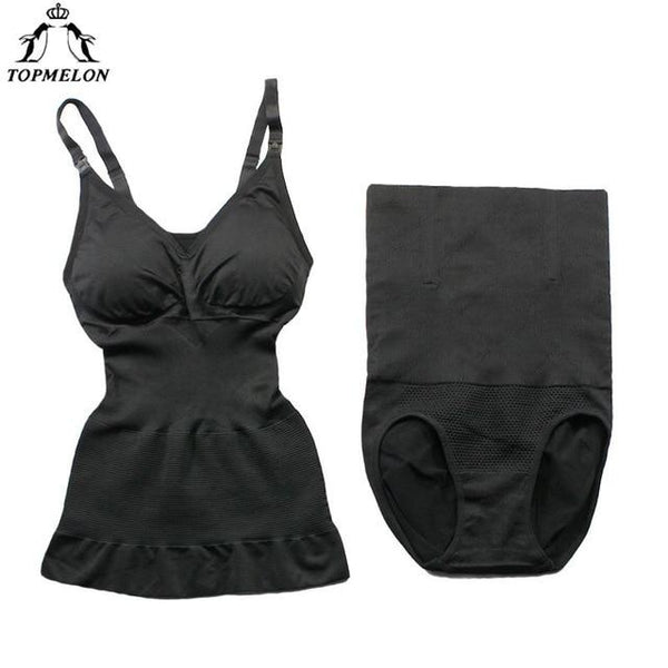 TOPMELON Women 2 Pcs Overbust Full Body Shaper Set Simming Corrective Bodysuit Waist Cincher Shapewear Steel Boned Corset Dress