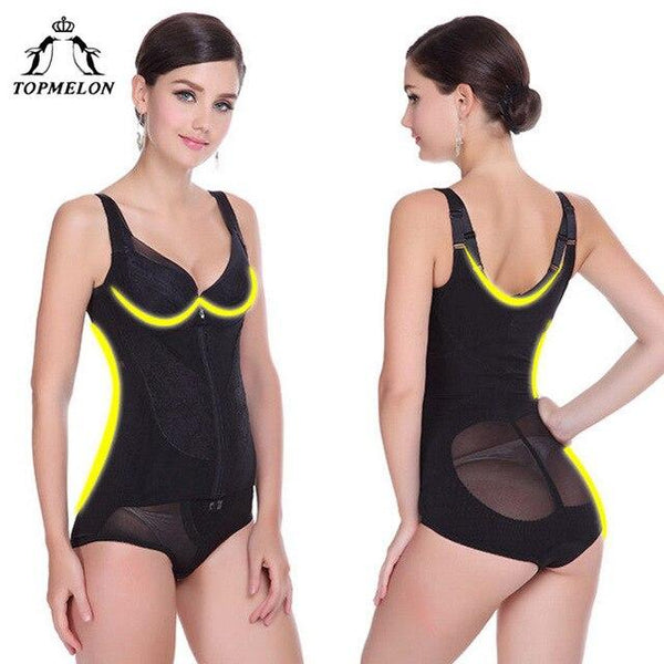 TOPMELON Women Sexy Body Shaper Plunge U Underwear Slimming Adjustable Bodysuits Girdles Push Up Butt lifter Waist Trainer Tops
