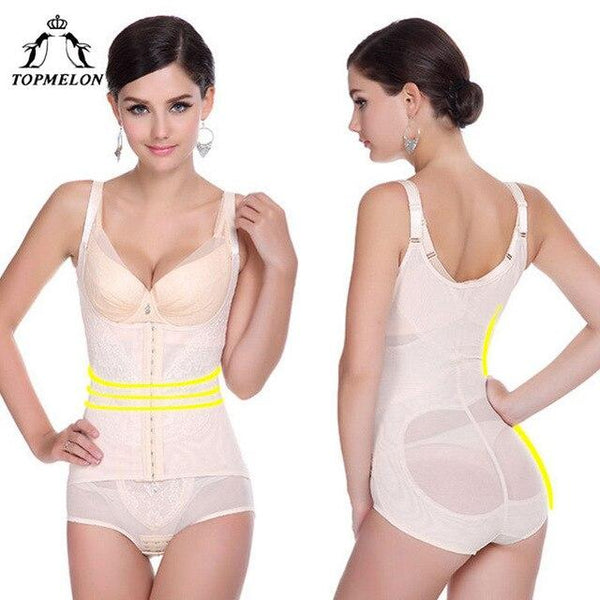 TOPMELON Women Sexy Body Shaper Plunge U Underwear Slimming Adjustable Bodysuits Girdles Push Up Butt lifter Waist Trainer Tops
