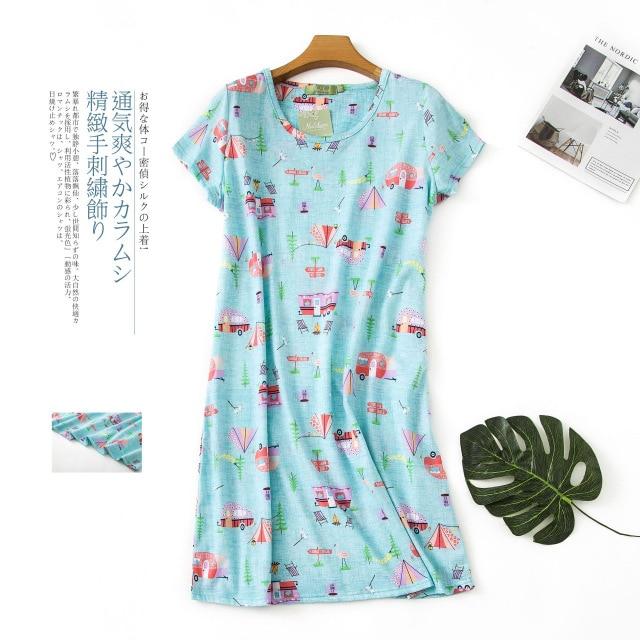 Cute cartoon sexy women nightdress summer short sleeve 100% cotton sleepwear pyjamas women nightgowns Plus size 90kg
