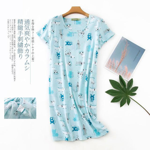 Cute cartoon sexy women nightdress summer short sleeve 100% cotton sleepwear pyjamas women nightgowns Plus size 90kg