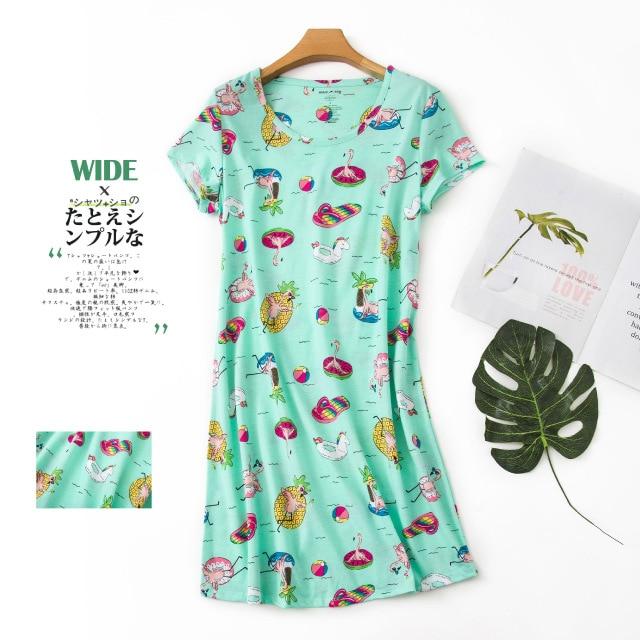 Cute cartoon sexy women nightdress summer short sleeve 100% cotton sleepwear pyjamas women nightgowns Plus size 90kg