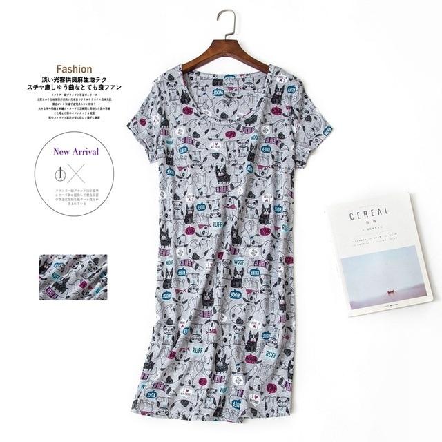 Cute cartoon sexy women nightdress summer short sleeve 100% cotton sleepwear pyjamas women nightgowns Plus size 90kg