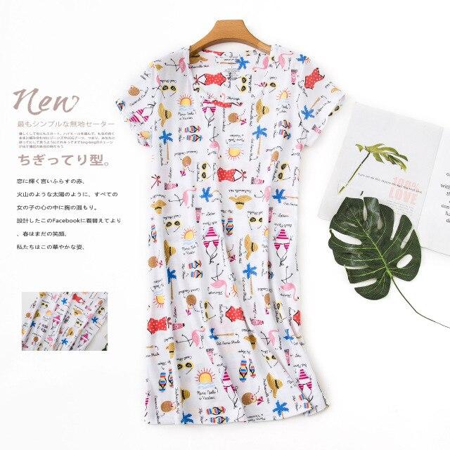 Cute cartoon sexy women nightdress summer short sleeve 100% cotton sleepwear pyjamas women nightgowns Plus size 90kg