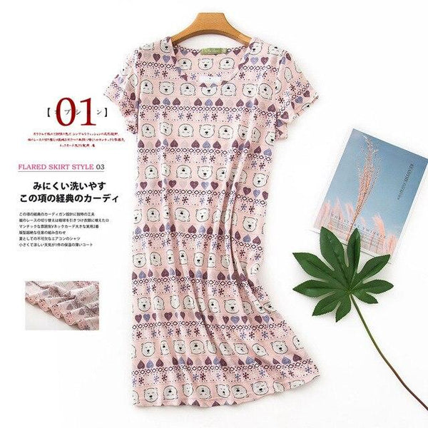 Cute cartoon sexy women nightdress summer short sleeve 100% cotton sleepwear pyjamas women nightgowns Plus size 90kg