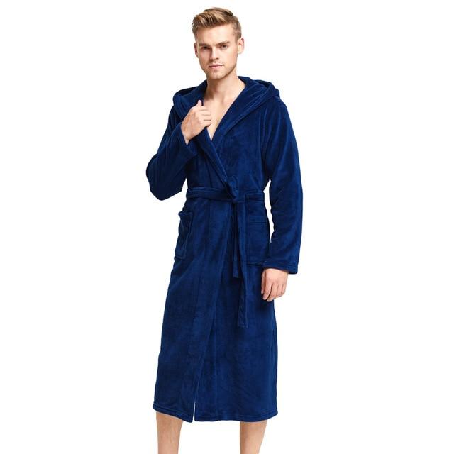 Tony&Candice Bathrobe Men Thick Fleece Winter Male Dressing Gown Towel Sleepwear Solid Nightgown Kimono For Long Flannel Pyjamas