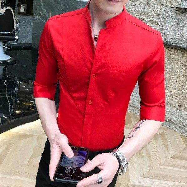 High Quality Simple Men Shirt Brand New Half Sleeve Mens Dress Shirts Streetwear Slim Fit All Match Night Club Prom Tuxedo 3XL