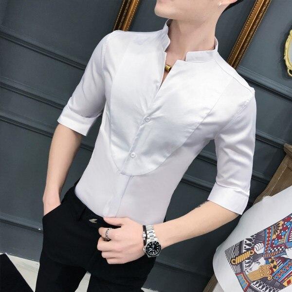 High Quality Simple Men Shirt Brand New Half Sleeve Mens Dress Shirts Streetwear Slim Fit All Match Night Club Prom Tuxedo 3XL