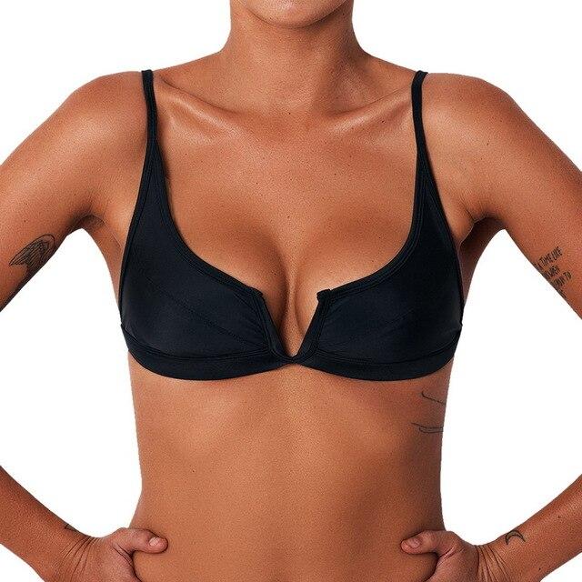 2019 Sexy Women Bikini Top Push Up Black Sport Bra Vest Swimsuit Bandage Bandeau Beach Swimwear Solid Bathing Suit Beachwear