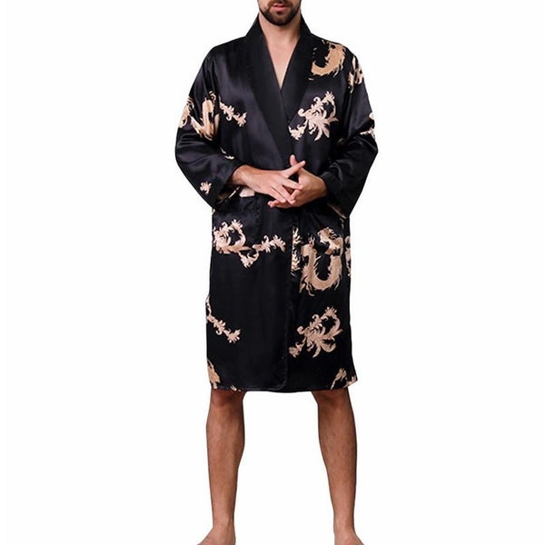 Laamei Men Robe Men's V-neck Silk Robe Bathrobe Men's Section Sleepwear Silk Long-sleeved Robe  Hombre Ropa Sexy Hombre