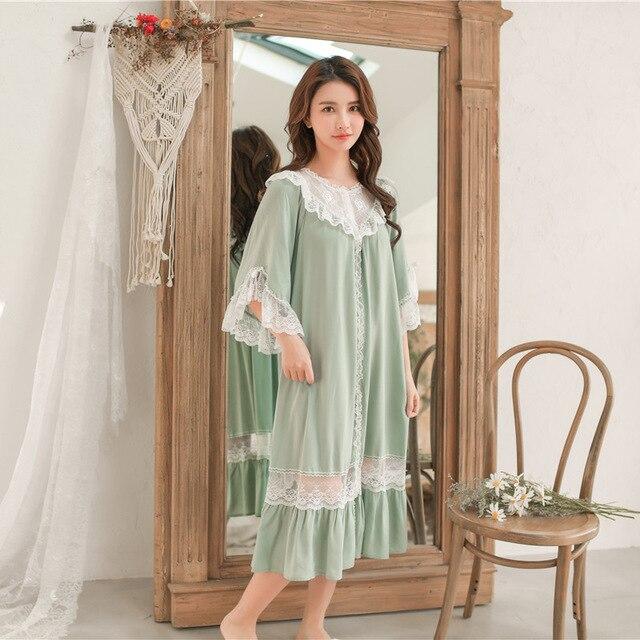 Sweet Fashion White Lace Women's Long Nightgowns Summer Half Sleeve Soft Viscose Loose Female Sleepwear Plus Size