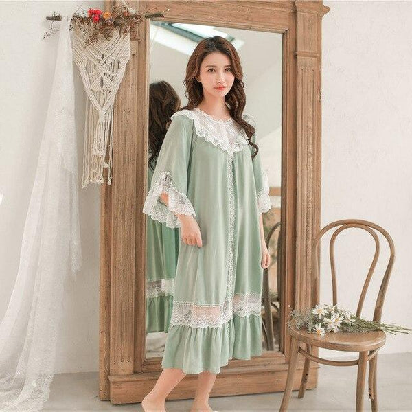 Sweet Fashion White Lace Women's Long Nightgowns Summer Half Sleeve Soft Viscose Loose Female Sleepwear Plus Size