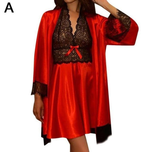 4 Colors Women Sexy V-neck Silk Satin Night Dress Long Sleeveless Nighties V-neck Nightgown Nightdress Lace Sleepwear Nightwear