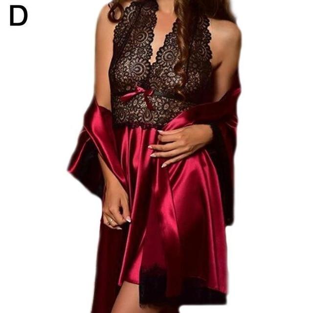 4 Colors Women Sexy V-neck Silk Satin Night Dress Long Sleeveless Nighties V-neck Nightgown Nightdress Lace Sleepwear Nightwear