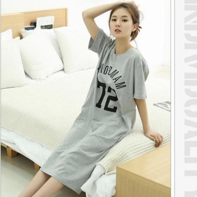 Plus size women nightgowns letter print cotton nightdress summer long dress short sleeve ladies sleepwear sleepshirt