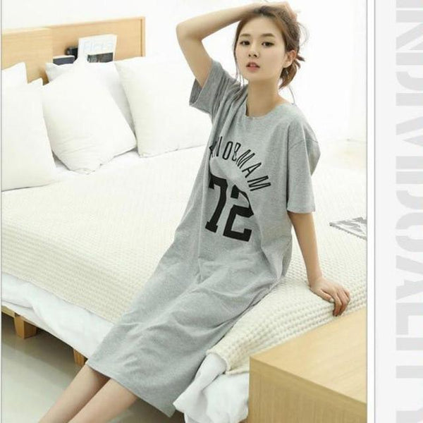 Plus size women nightgowns letter print cotton nightdress summer long dress short sleeve ladies sleepwear sleepshirt