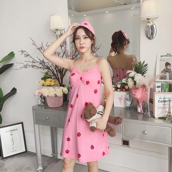 Summer Women's Long Cartoon Pijamas Ladies Nightgown Princess Style Nightshirt Women Causal Sleepwear with Chest Pad Women Night
