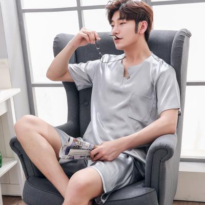 Summer Short Sleeved Men Pyjama Set Imitate Silk Polyester Men Pajama Suit Satin Pajama Man Sleepwear Pajamas Red Nightgown 3XL