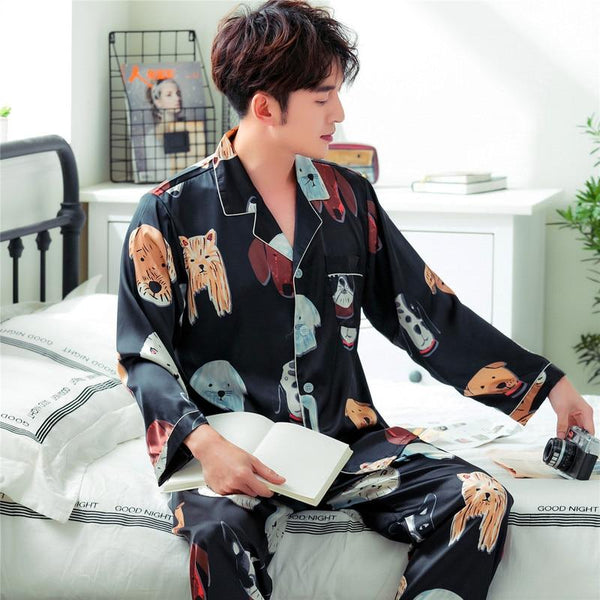 2019 New Satin Silk Pajamas Shorts for Men Rayon Silk Sleepwear Male Pajama Set Soft Nightgown for Men Pyjamas