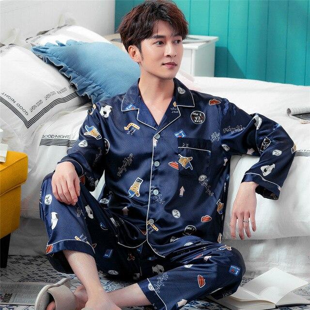 2019 New Satin Silk Pajamas Shorts for Men Rayon Silk Sleepwear Male Pajama Set Soft Nightgown for Men Pyjamas