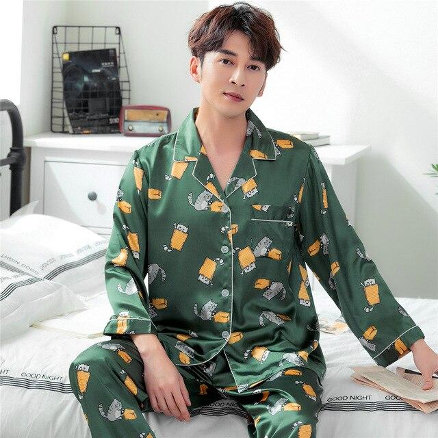 2019 New Satin Silk Pajamas Shorts for Men Rayon Silk Sleepwear Male Pajama Set Soft Nightgown for Men Pyjamas